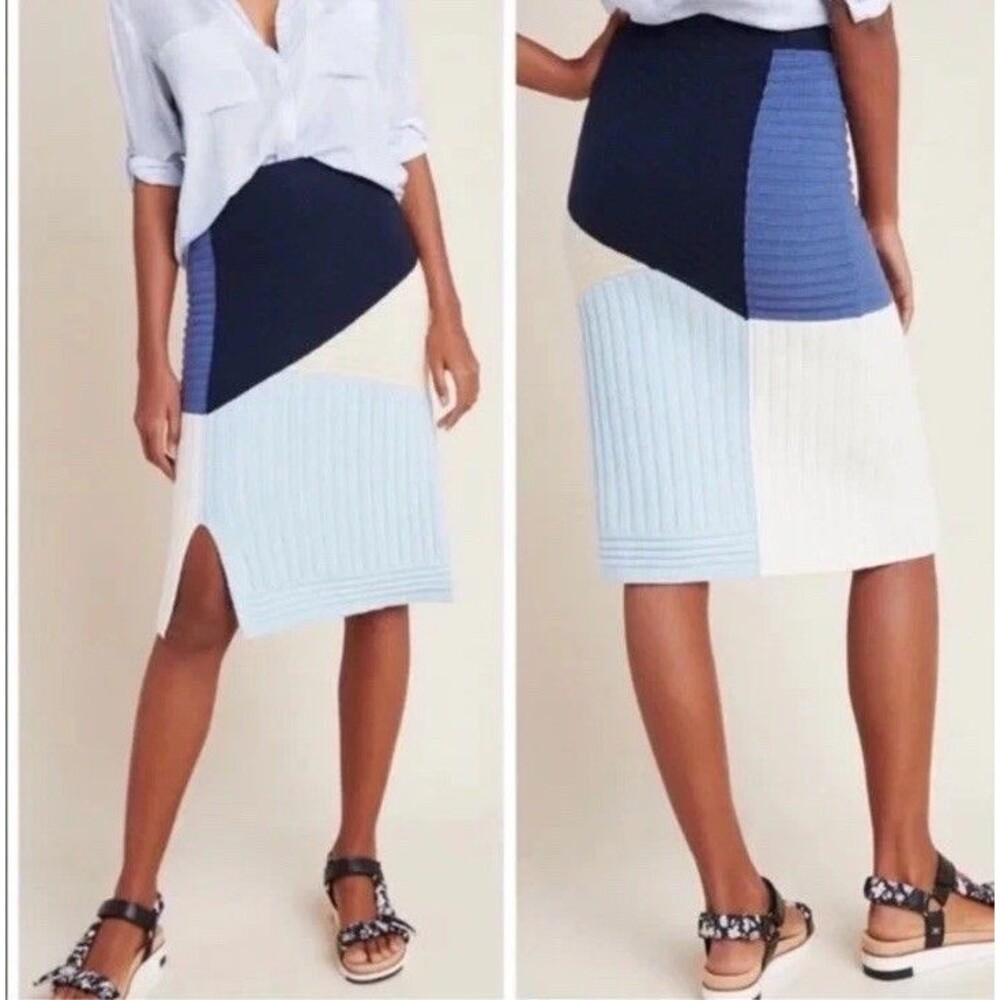 Anthropologie Maeve Colorblocked Sweater Pencil Skirt Size Small Slit Luxury